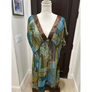 Silk blend Kaftan Dress Breakin Loose Paisley Print Size 16